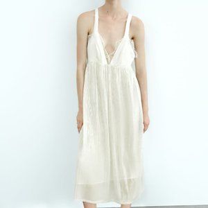 NWT ZARA SEQUIN KNIT SLIP DRESS  WHITE - REF 2142/040 M, L